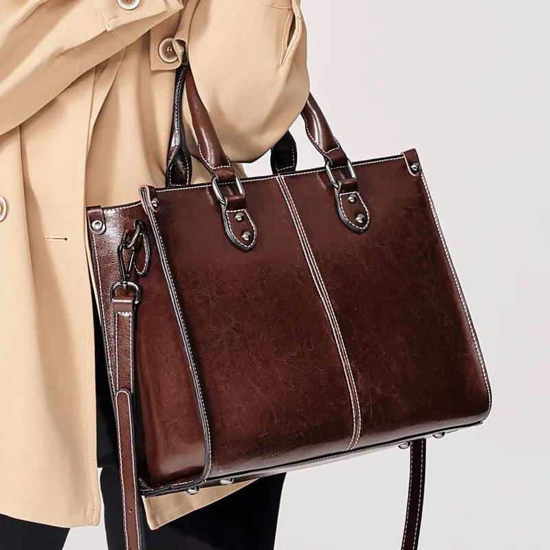 Personality European Style Crossbody Bag High Quality Genuine Leather Women Bags Luxury Top-Handle Bags Large Capacity