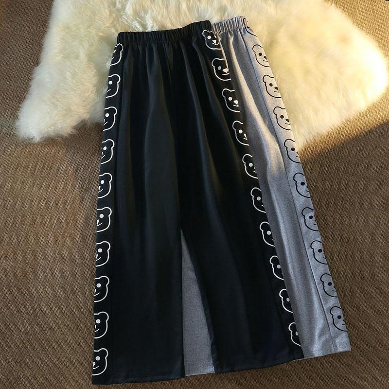 Spring and Summer Loose Small Wide-leg Pants Women's High Waist Drape Bear Sports Pants Casual Straight Mopping Trousers