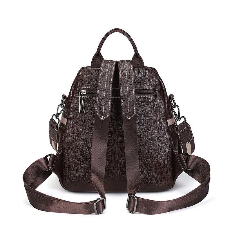 Genuine Leather Cowhide Rivet Removable Shoulder Belt Women's Backpack Soft PU Casual Multilayer Waterproof