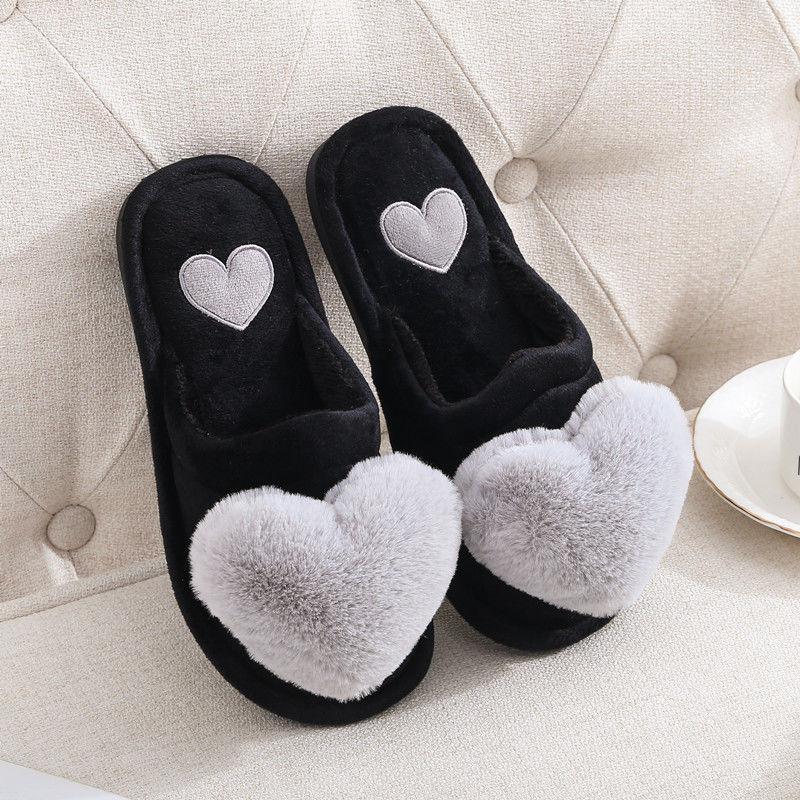 Autumn and Winter Pure Cotton Slippers Big Love Indoor Non-slip Soft-soled Shoes Warm Simple and Comfortable Casual Plush Cotton Shoes