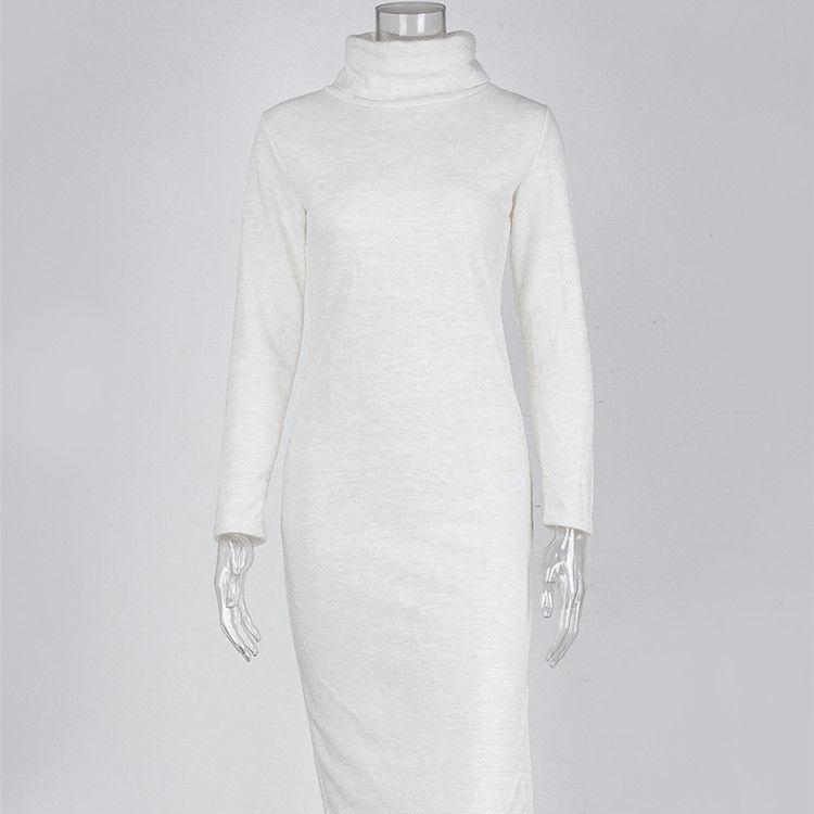 Long Over-the-knee Split Women's Autumn and Winter New Style Dress Temperament All-match High-neck Knitted Long Dress