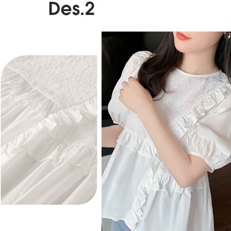 White Summer Short-sleeved Women's Design Sense Niche Fashion Casual Small Shirt Puff Sleeve Chiffon Top