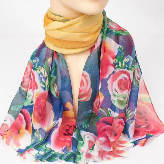 Women's Printed Silk Scarf Soft Chiffon Gauze Scarf Spring Summer Sunscreen Shawl Autumn Winter Neck Decoration Bib Gauze Scarf All Match Scarves