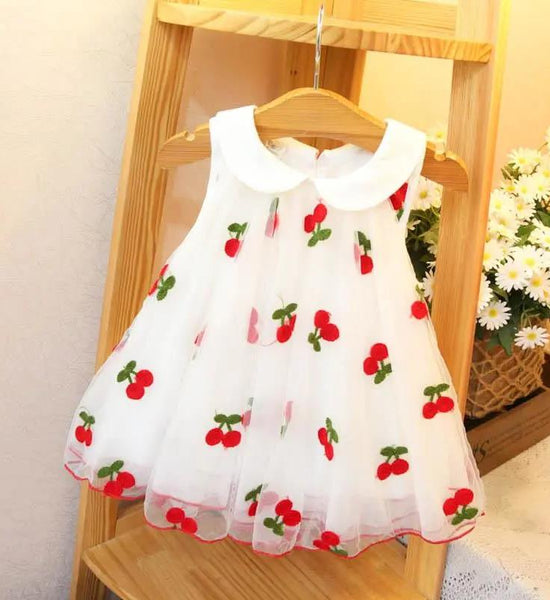 Summer Girls Dress Sleeveless Summer Girl Vest Skirt Baby Princess Skirt Children Mesh Skirt Cute Cherry Skirt