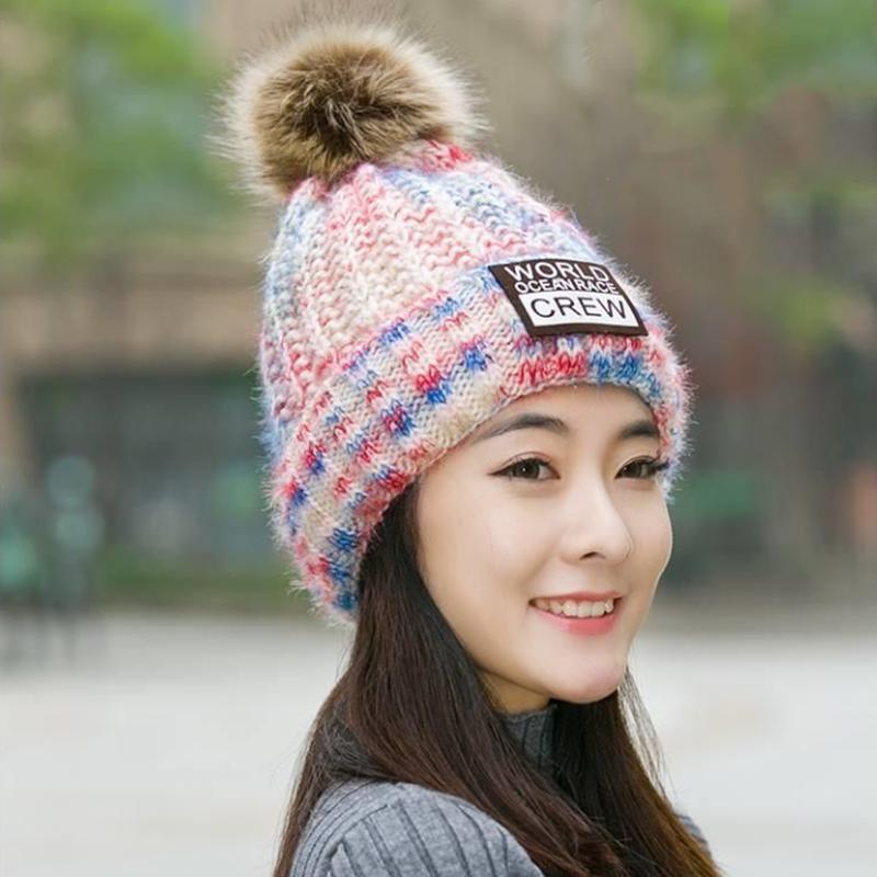 Women's Winter Hat Woolen Knitted Hat Plus Velvet Padded Thick Windproof Hat Korean Student Fur Ball Warm Ear Protection Cap Knitting Hat