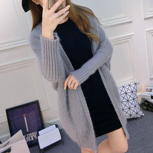 Autumn and Winter Bat Sleeve Sweater Slimming Cardigan Loose Top Casual Mid-length Women's Sweater