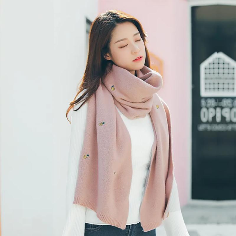 Pineapple Wool Scarf Women Winter Thick Korean Long Cashmere Double-sided Versatile Bib