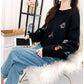 Casual Embroidery Sweater Women Loose Round Neck Pullover Sweater Thickened Warm Knitwear Jumper Outwear