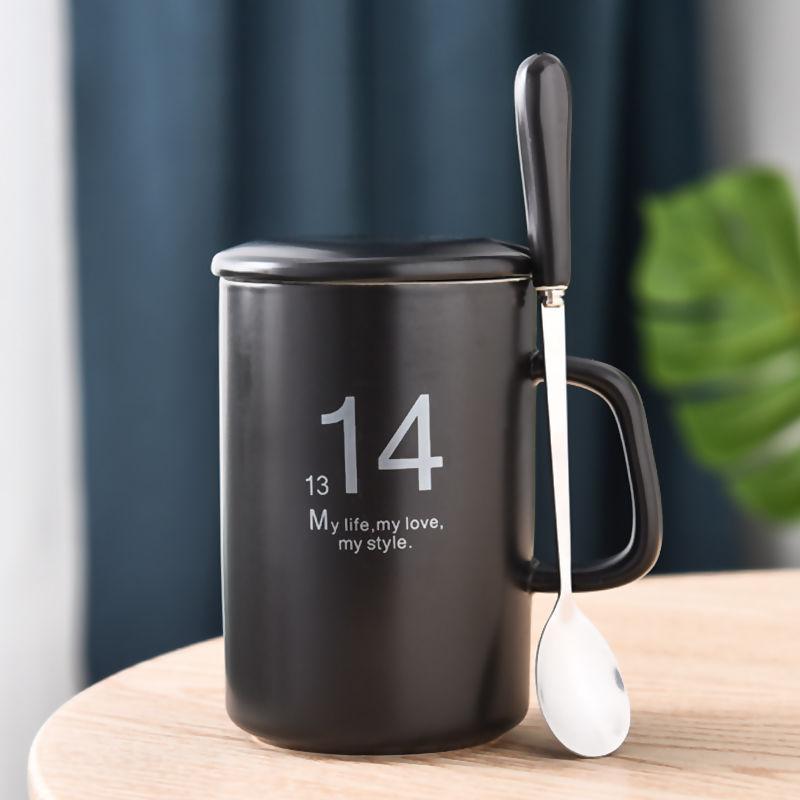 Ceramic Cup Male Mug with Lid Spoon Creative Couple Water Cup Female Pair Simple Coffee Cup Milk Cup Tea Cup