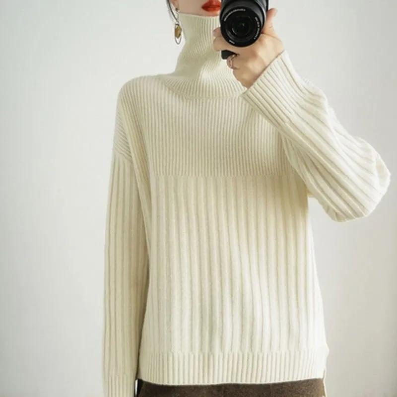 Autumn Winter Turtleneck Sweaters Thick Pullover Sweater Women's Solid All-match Fashion Knitted Bottoming Tops