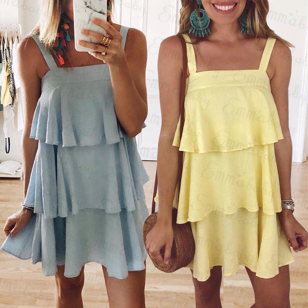 Sexy Woman Boho Sleeveless Dress Ruffles Party Evening Summer Beach Short Mini Dress New Fash