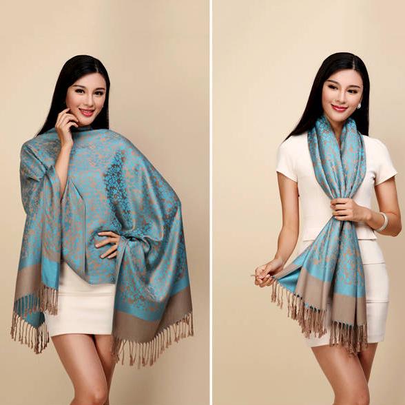 Women Scarf Fashion Warm Winter Jacquard Scarf Faux Cashmere Scarf Plaid Thick Shawls and Scarves