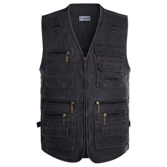 Four Seasons Men's Vest Middle-aged and Elderly Pure Cotton Plus Fertilizer Plus Multi-pocket Outdoor Leisure Vest Men's Jacket Vest