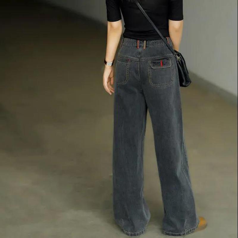 WTEMPO Retro Style High Waist Jeans Jeans Super Long Straight Leg Loose and Thin Women's Wide-leg Trousers