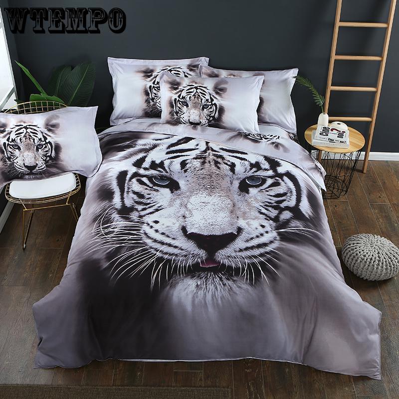 New Quilt set 100% cotton 3D lifelike white tiger bed set of duvet cover  pillow case