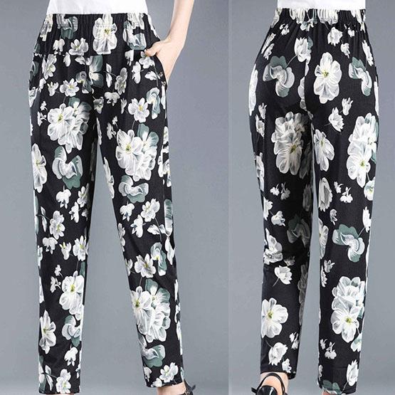 Women's Loose Printed Summer Casual Pants Large Size Straight Pants Thin Breathable Vintage Cropped Pants