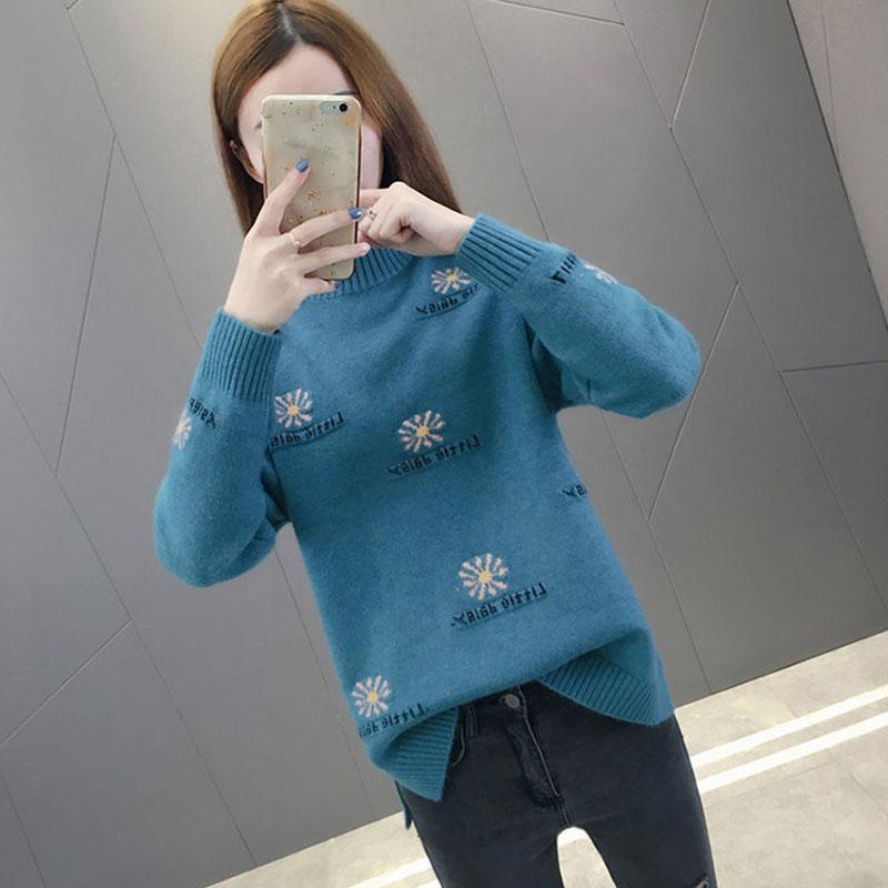 Autumn and Winter Half High Neck Pullover Sweater Loose Jacquard Simple Bottoming Shirt Thick Knitted Women Sweater