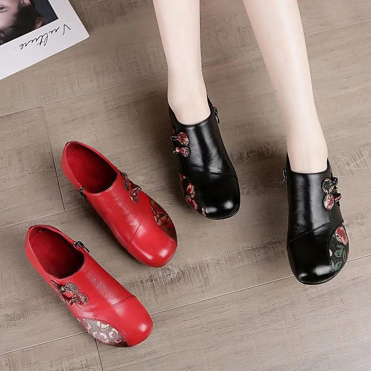 Single Shoes Women 2021 All-match Thick Heel Spring and Autumn Shoes Deep Soft Leather Middle-aged and Elderly Women's Shoes