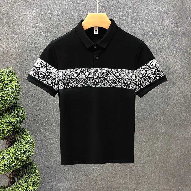 Summer Plus Size Korean Version Fashion Handsome Cashew Flower Slim T-shirt Men's New Trendy Men's Stitching Short-sleeved POLO Shirt