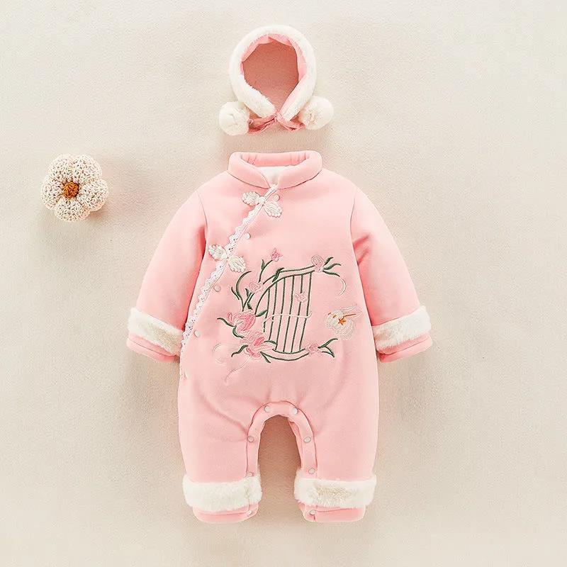 Baby Clothes Winter Clothes 100 Days Full Moon Baby Girl One Piece Clothes Chinese Wind Princess Ha Clothes One Year Old Thickened Outdoor Clothes