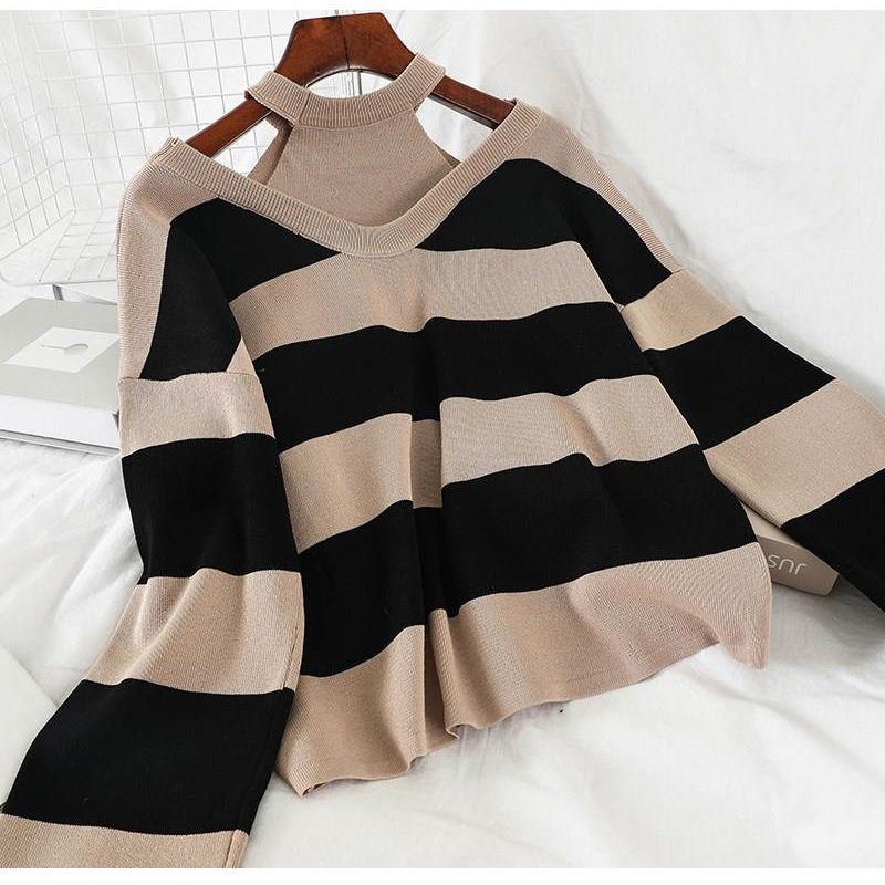 2pcs/set  Women Winter Tracksuit 2 Piece Pant Suits Knitted Striped Sweater Top and Pants 2 Piece Set Outwear Outfits