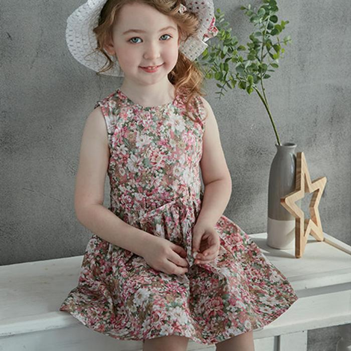 2PCS/Set Girls Dress +Hat Cotton Comfortable Children's Dress Summer Dress Floral Girls' Sleeveless Dress For Children