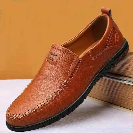 Spring Breathable Men's Leather Shoes Casual All-match Slip-on  Flat Shoes Comfortable Breathable Moccasins Driving Shoes