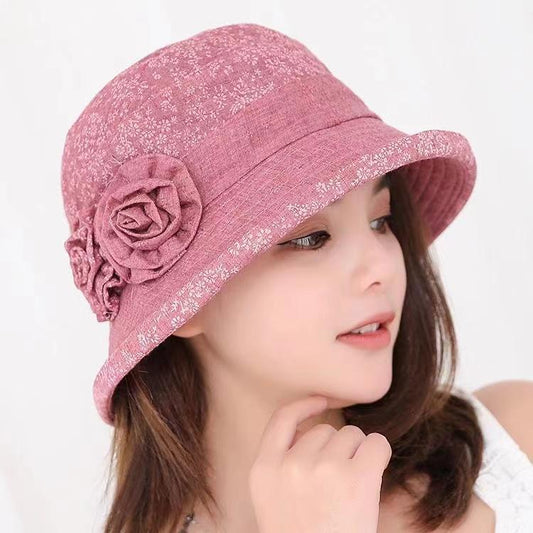 Women's Flower Cotton Cap Foldable Spring Summer Fisherman Hat All Match Floral Cloth Cap Windshield Sun Hat Elegant Pot Cap