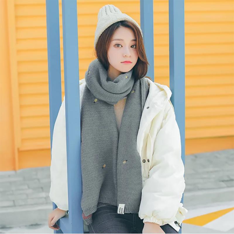 Pineapple Wool Scarf Women Winter Thick Korean Long Cashmere Double-sided Versatile Bib