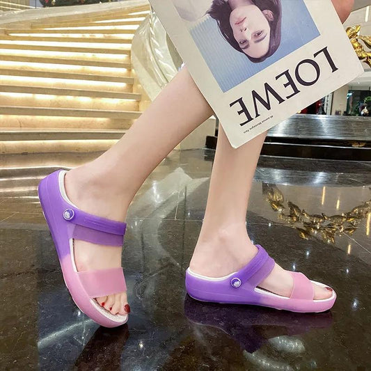 Women's Summer Hole Shoes Sandals Outdoor Non-slip Beach Sandals Ladies Thick Bottom Heightening Slippers Girls Slippers Sandals Dual-use Shoes