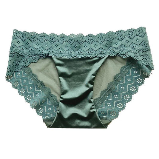 Women's Retro Sexy Underwear Satin Hollow Transparent Mesh Underwear Non-marking Wrapped Hip Briefs