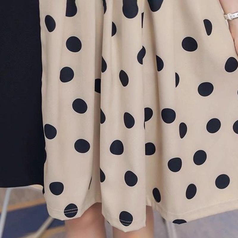 Loose Mid-length Polka Dot Pattern Short-sleeved Dress Mid-length Loose Large-size Dress Ladies Casual Dress Sweet Temperament