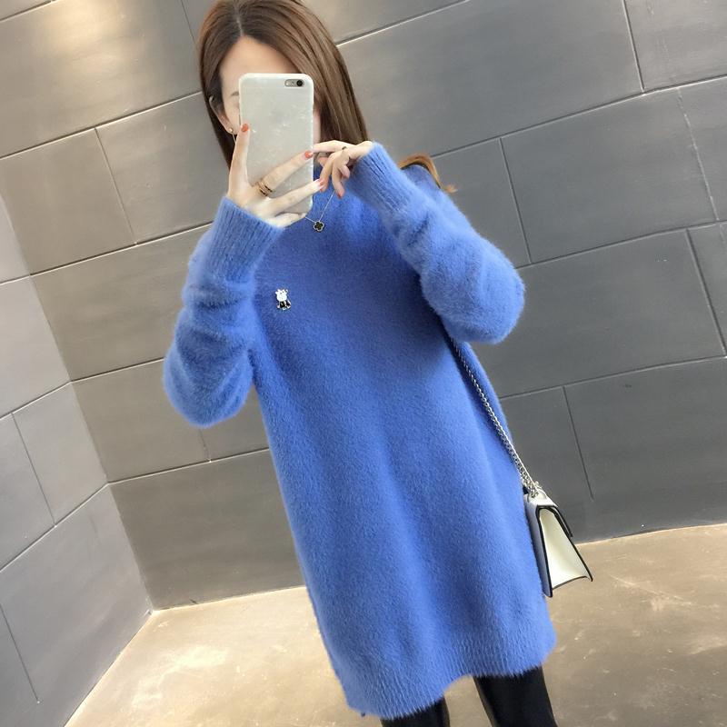 Mid-length Half High Neck Ladies Sweater Autumn and Winter Long-sleeved Knitted Tops Fashion Simple Dress