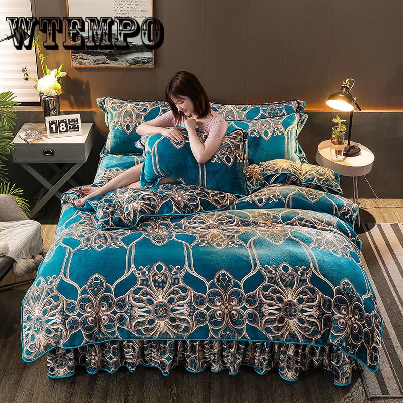 Winter Fleece Bedding Set Duvet Cover Flannel Flat Sheet 4pcs Bed Linen Home Bedclothes Caroset