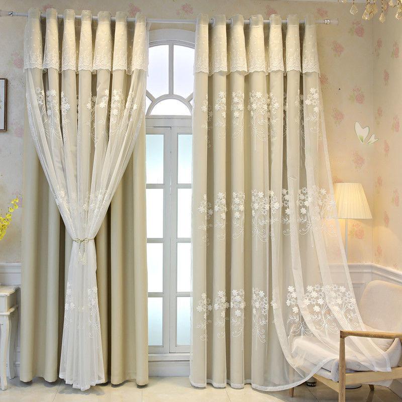 Double Curtain Gauze Curtain Full Blackout Living Room Bedroom Bay Window Dormitory High-end Net Red Finished Curtain (150×270cm)