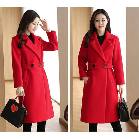 Women Woolen Coat Elegant Solid Overcoat Female 2019 Long Woolen Casual Coat Autumn Winter Blends