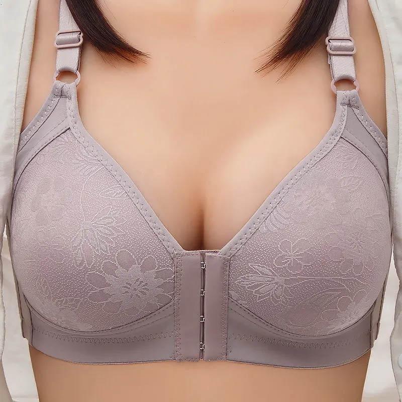 Ladies Front Buckle Bra Large Size Thin Section Breathable No Steel Rings Gather Adjustable Receiving Side Breast Sexy Bra