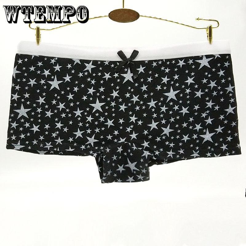 6 Pcs/Lot Women Underwear Shorts Boxers Cotton Panties Ladies Knickers Print Stars Low-Rise