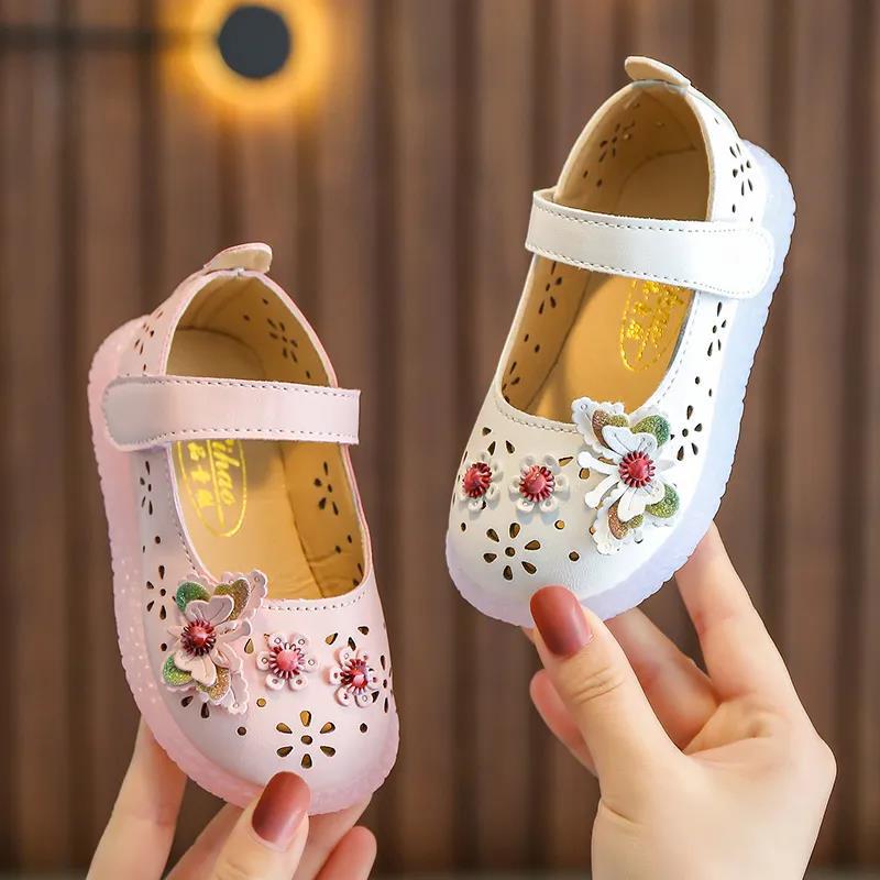 Spring and Autumn Girls' Leather Shoes Hollow Student Net Red Princess Shoes Baby Children's Dance Shoes Children's Single Shoes