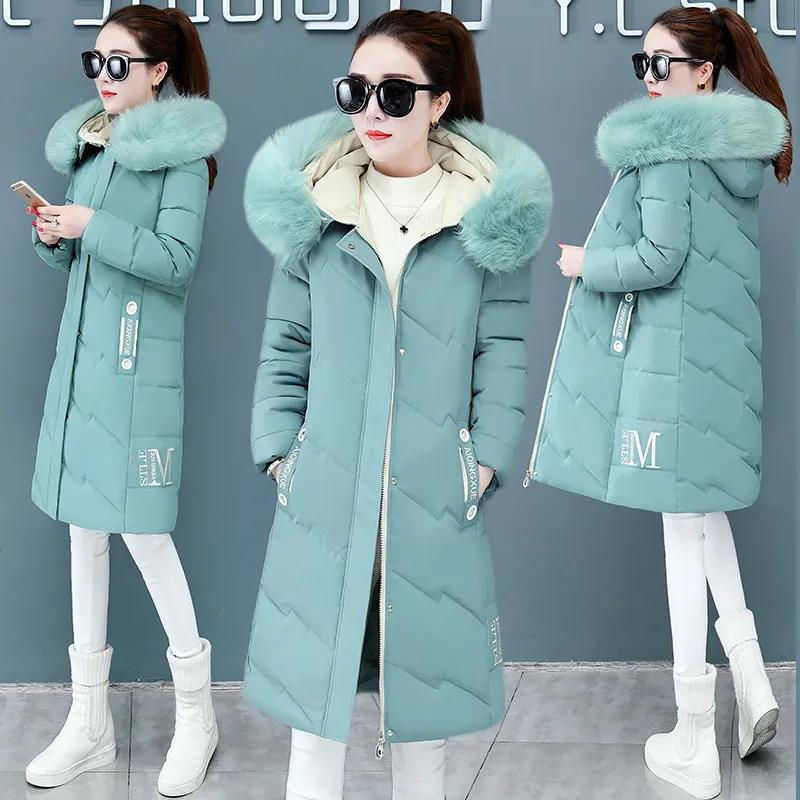 Down Jacket Winter Korean Fashion Big Fur Collar Mid-length Hooded Thick Warm Large Size Jacket Suitable for Women