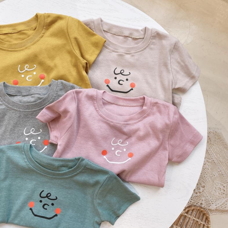 Summer Kids Cute Printing Smiling Face T Shirts Short Sleeve Tops Korean Style O-neck Loose T Shirts for Children Girls