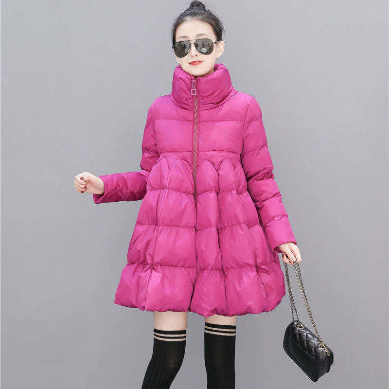 Cute Cape-style Down Padded Jacket, Female Flared Padded Jacket, Belly-covering Padded Jacket