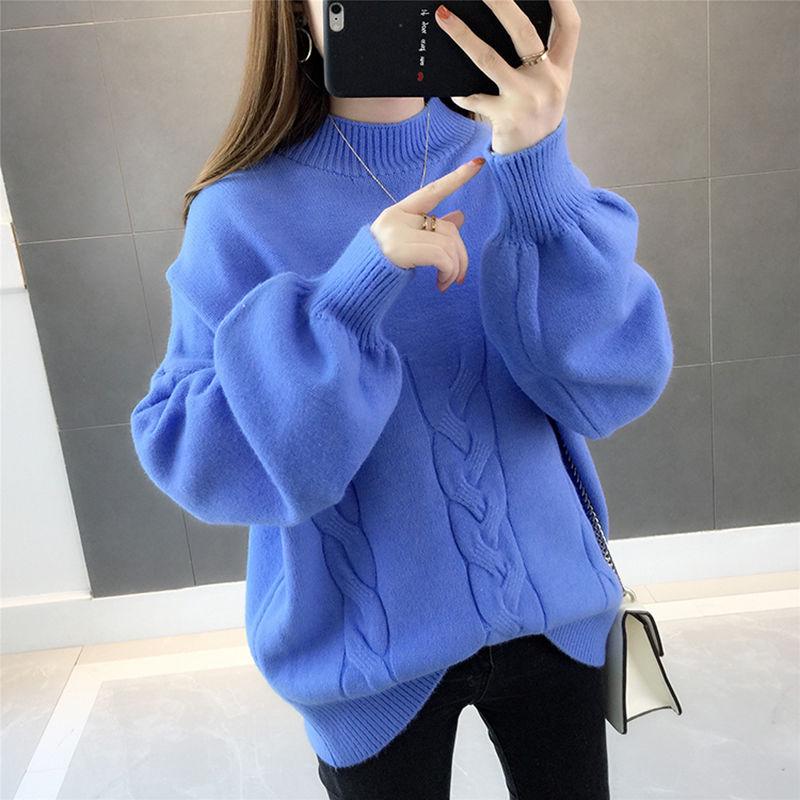 Autumn Winter Women Sweaters and Pullovers Lantern Sleeve Loose Knitted Sweaters Ladies Jumper Tops