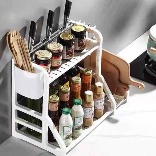 Kitchen Shelves Spice Rack Storage Rack Chopsticks Knife and Fork Rack Free Punch Artifact Plastic Kitchen Organizer