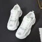 Leather Sports Shoes Breathable Net Shoes Spring and Autumn Female Students' Casual Board Shoes Thick Soles Large Soles Comfortable Shoes White Shoes