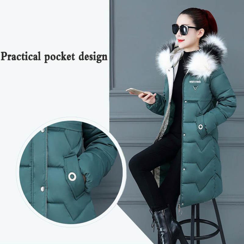 Down Padded Jacket Women's Mid-length Winter Clothes Korean Style Slim and Thin Big Fur Collar Thick Padded Jacket