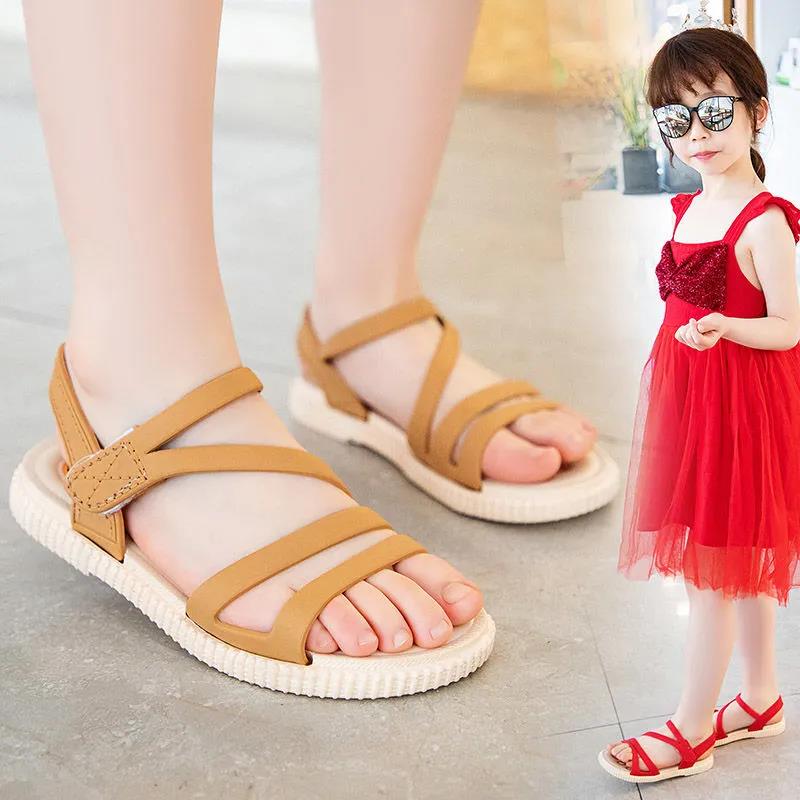 Girls Sandals Girls Princess Shoes Summer Student Sandals Large Medium and Small Children’s Soft-soled Sandals and Slippers Non-slip