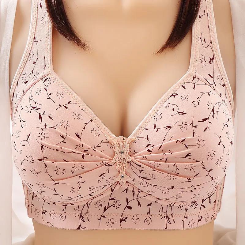 Printing Thin Large Size No Steel Ring Ladies Beauty Back Bra Receiving Pair Breast Bra Gathering Anti-sagging Underwear Bra