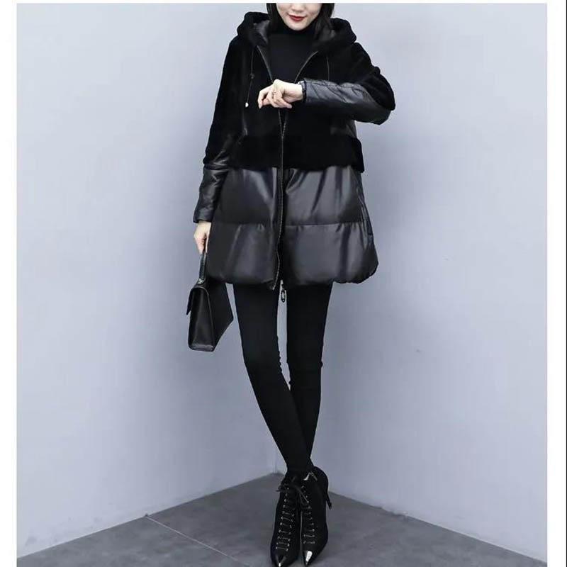 Large Size Korean Mid-length Faux Sheep Shearing Stitching Cotton Faux Fur Coat Women's Tide Cotton Coat