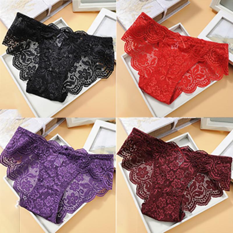 4-pack of Summer Sexy Lace Panties Cotton Crotch Hollow Ladies Panties Seamless Low-rise Women's Underwear